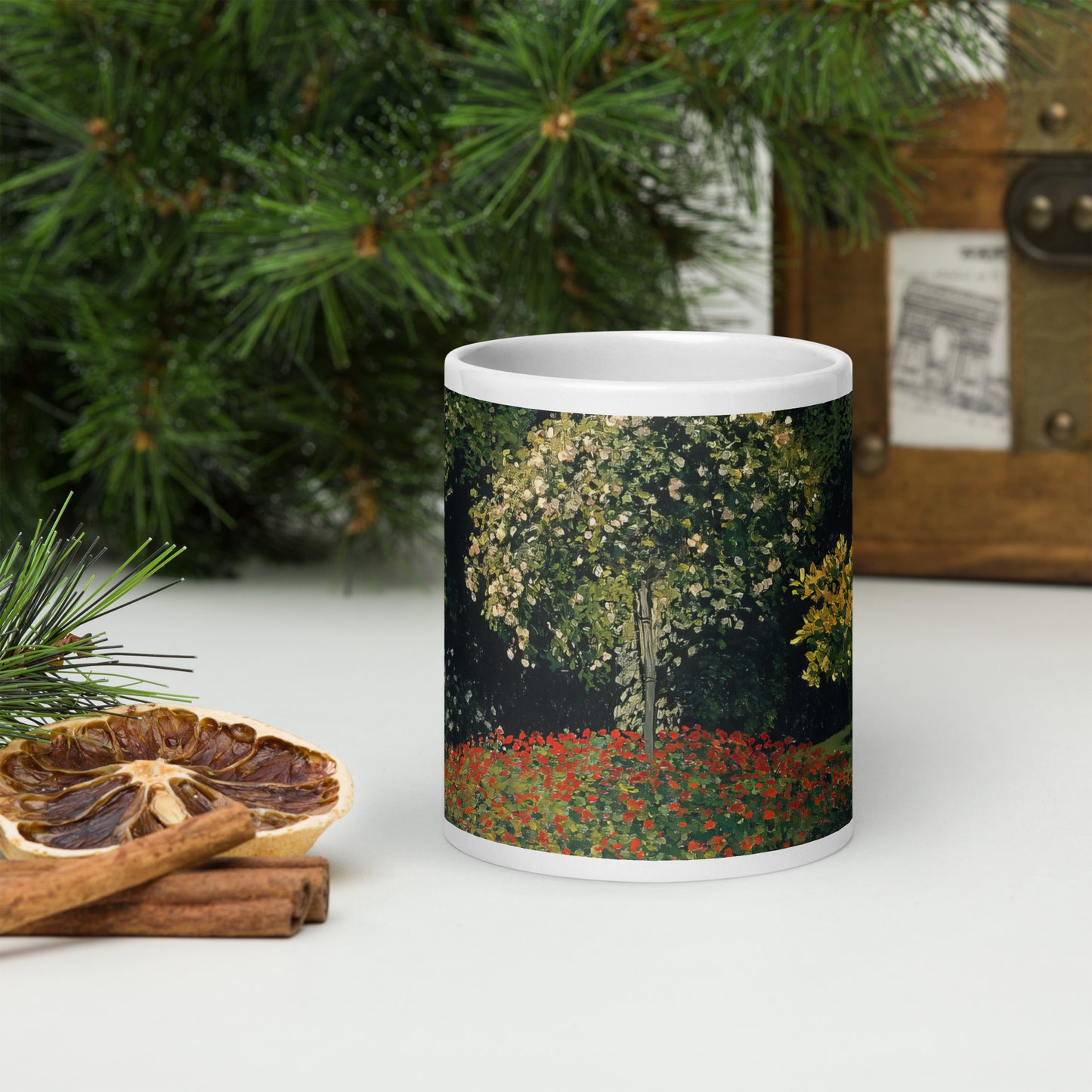 Woman in the Garden White glossy mug