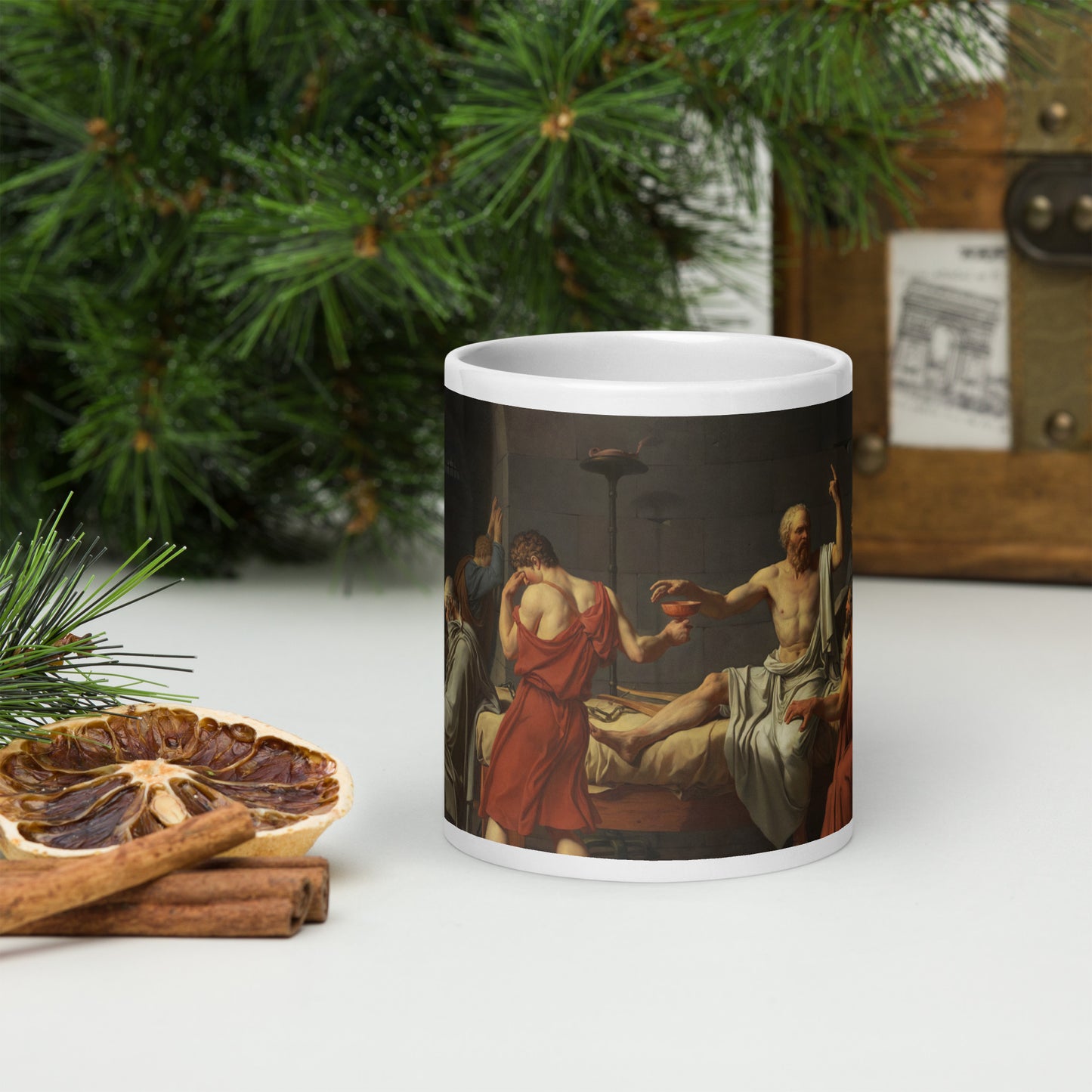 The Death of Socrates White glossy mug