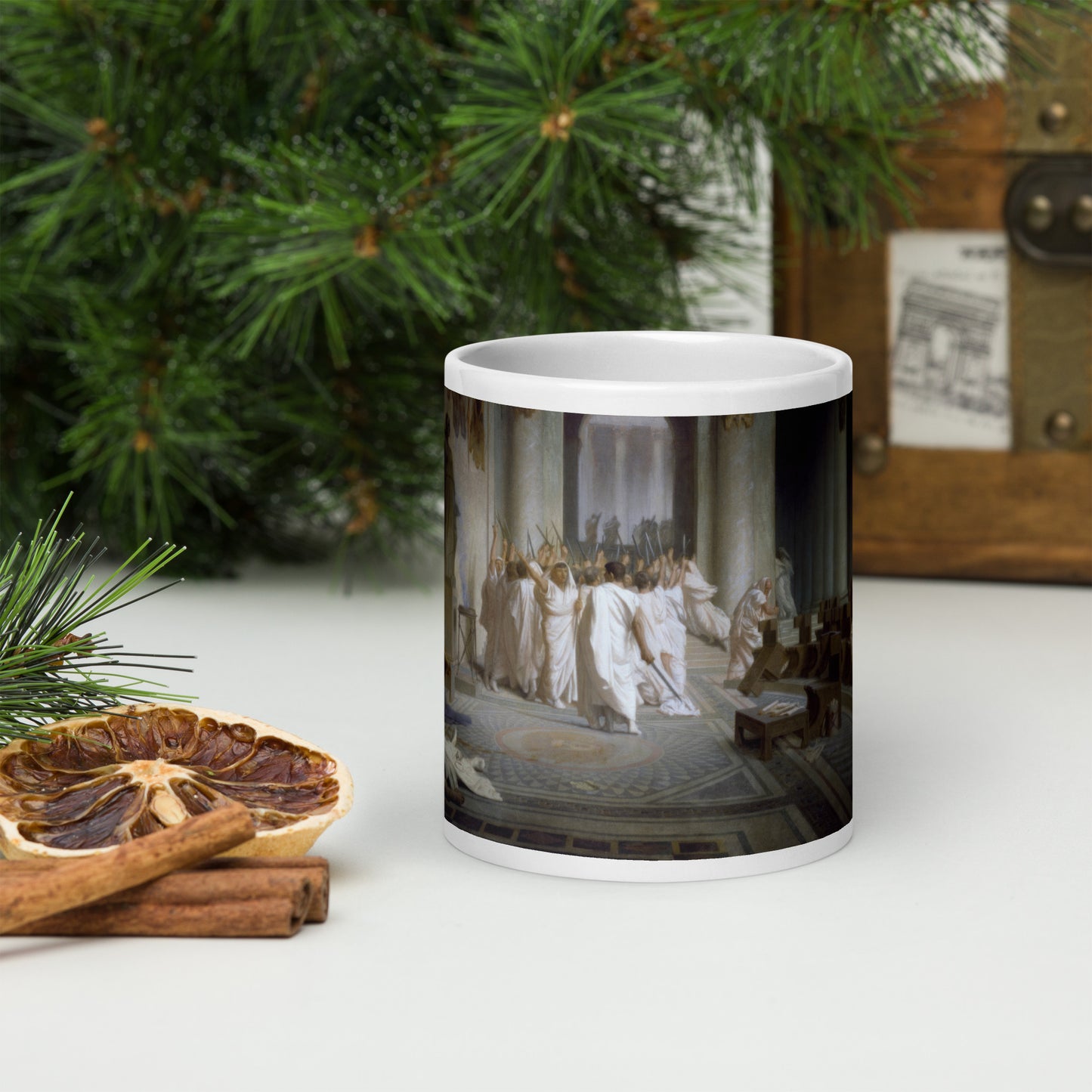 The Death of Caesar White glossy mug