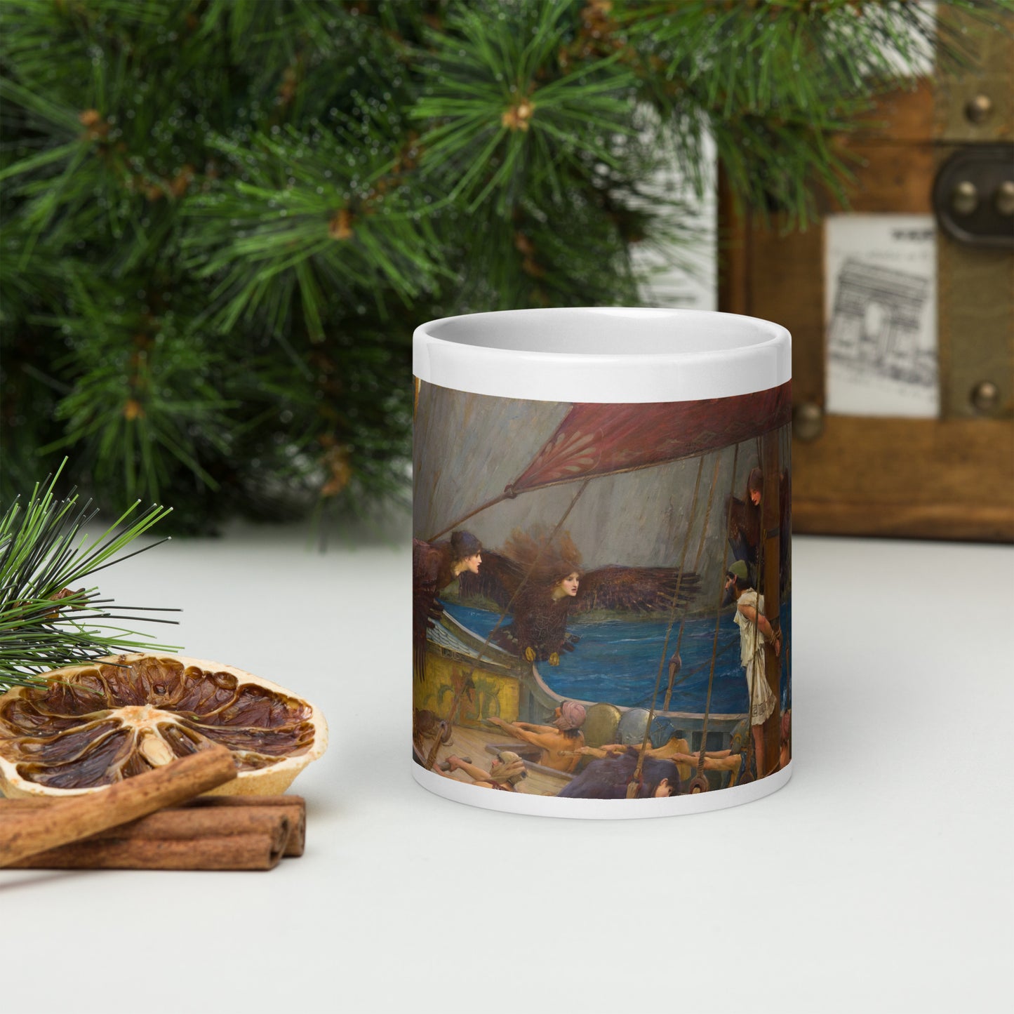 Ulysees and the Sirencs White glossy mug