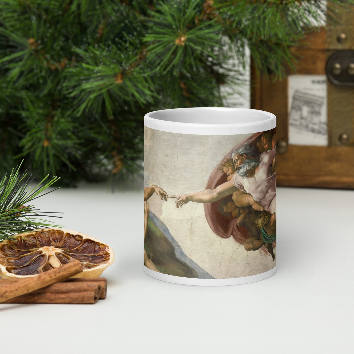 Creation of Adam White glossy mug