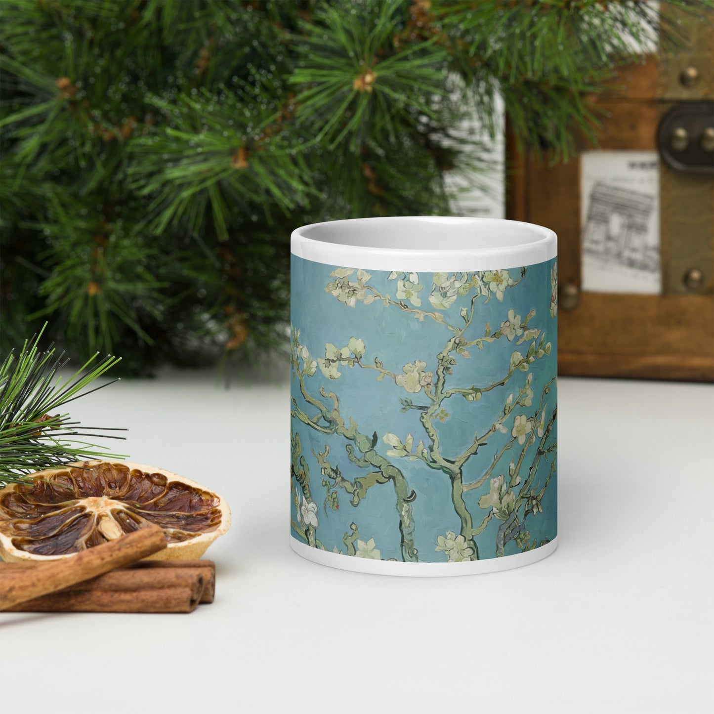 Almond Blossoms White glossy mug