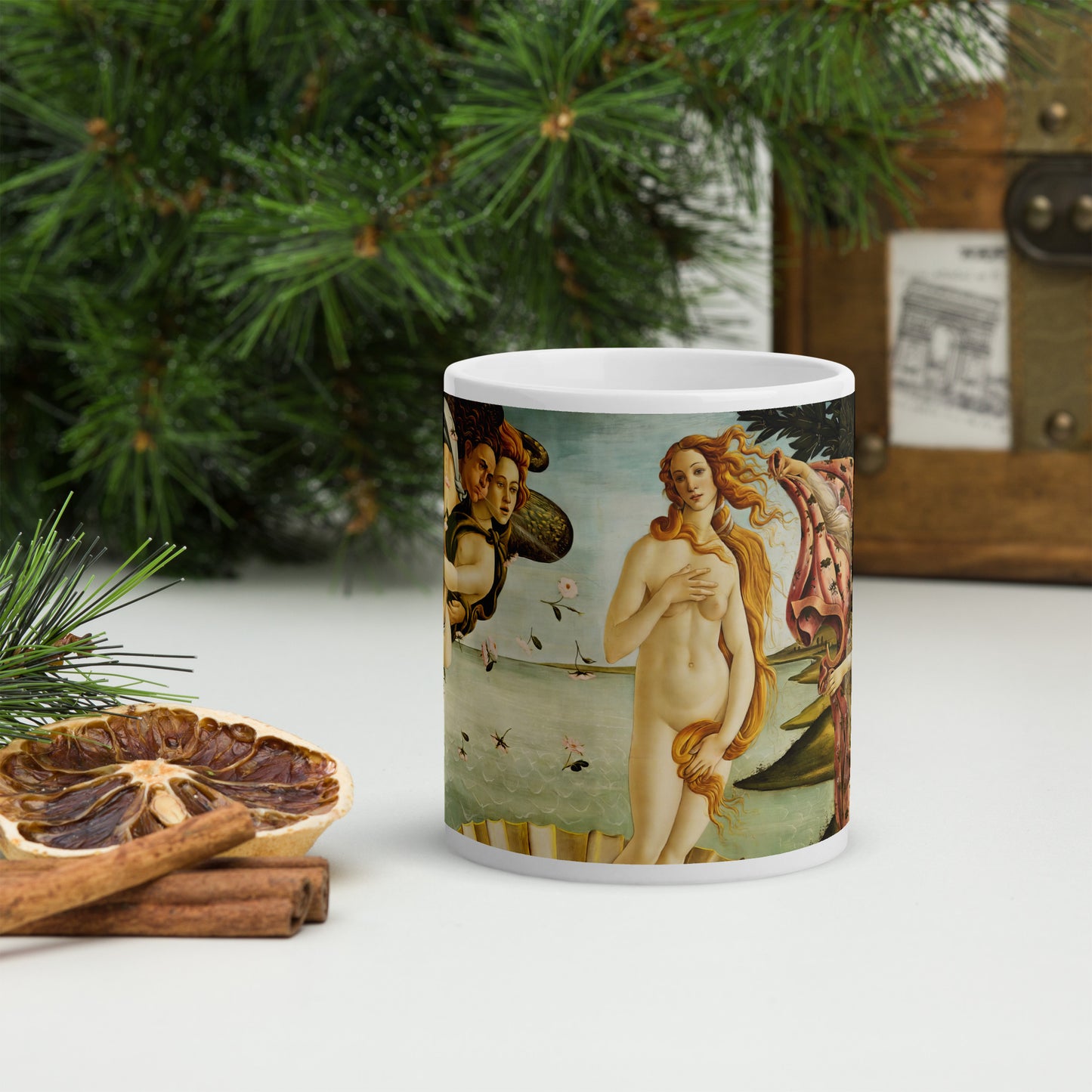 The Birth of Venus White glossy mug