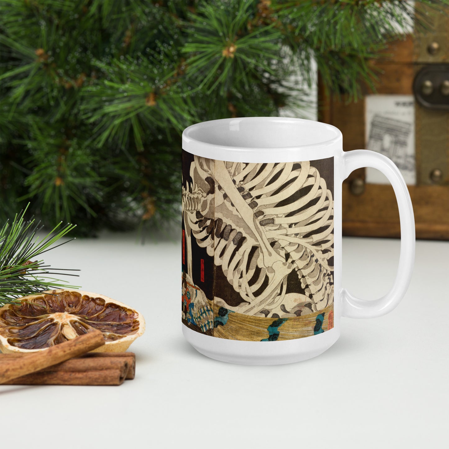 Triptych of Takiyasha the Witch and the Skeleton Spectre White glossy mug